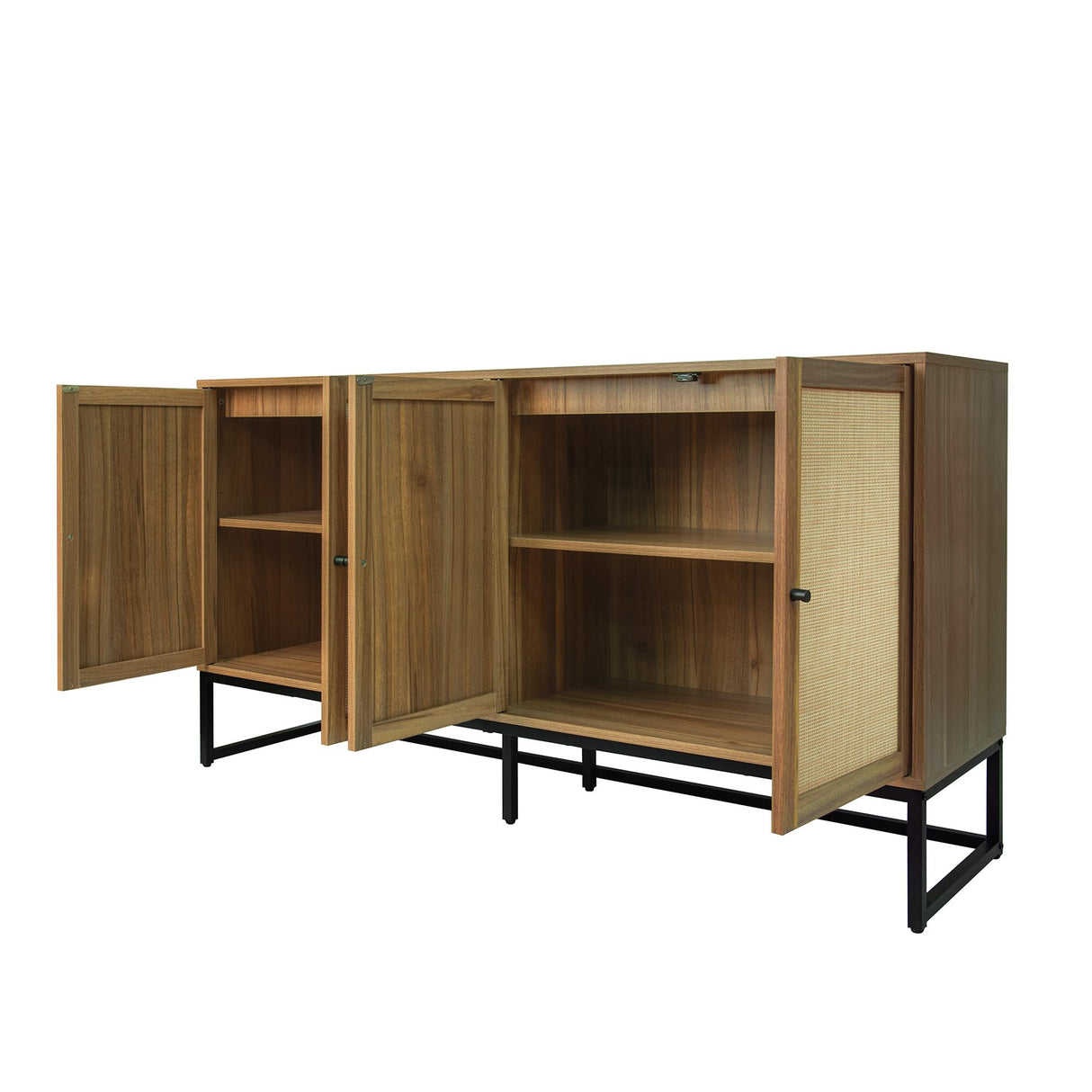 QEIUZON Modern Sideboard Cabinet, Accent Storage Cabinet with Rattan Doors and Adjustable Shelves, Freestanding Sideboard Storage Cabinet for Kitchen QEIUZON