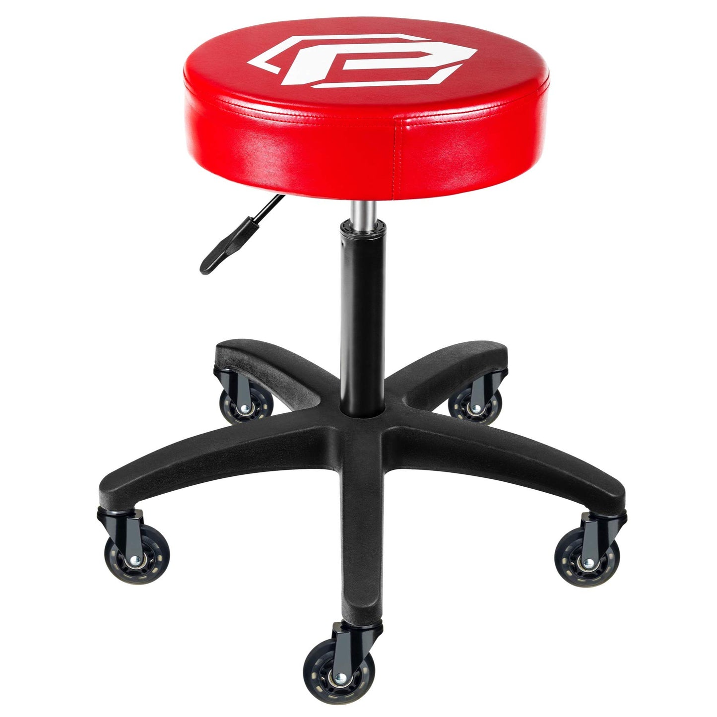 Powerbuilt Rolling Shop Stool with Adjustable Height, Mechanic Detailer Garage Seat with Padding - 240250, Red - WoodArtSupply