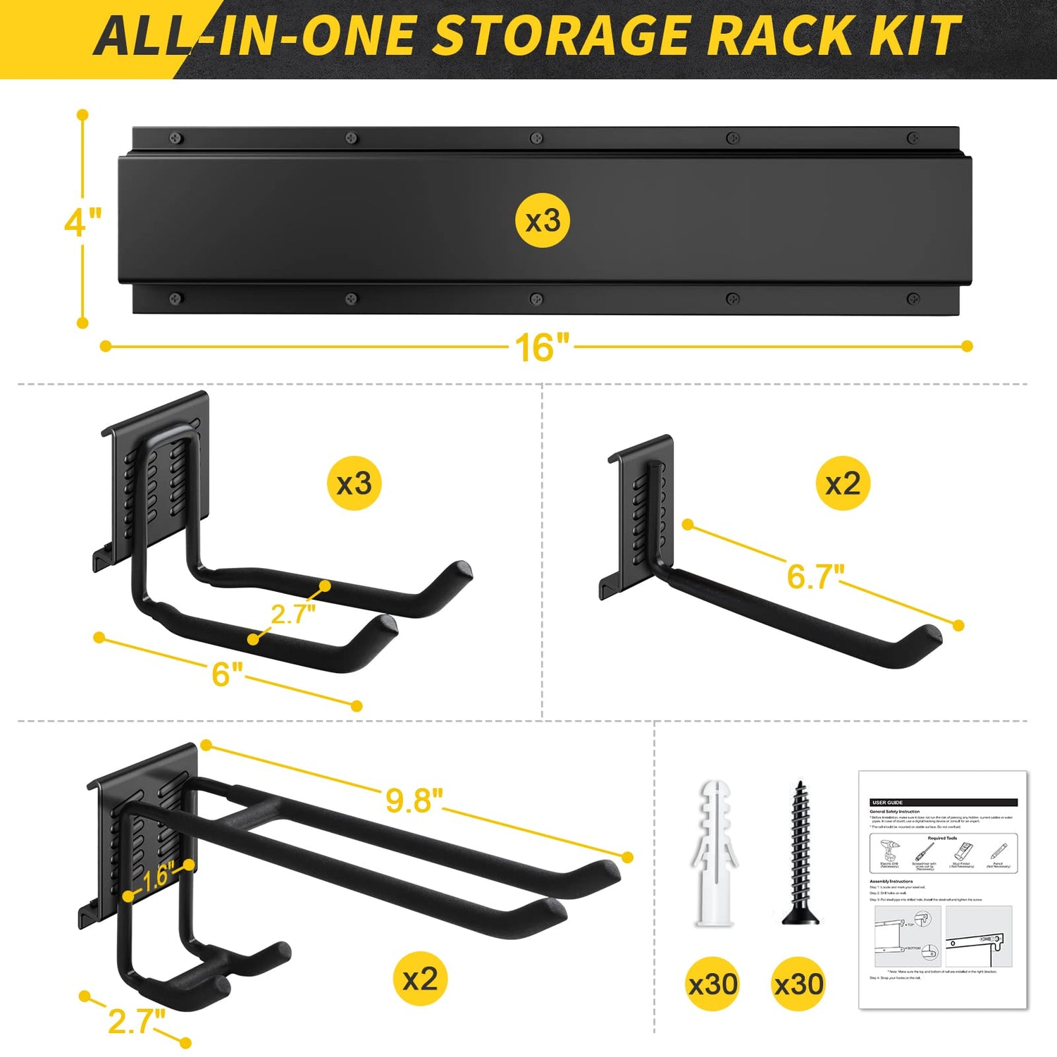 UUP Garage Storage, Garage Organization, Wall Mount Garden Tool Organizer 48 Inches, Max 440lbs Adjustable Metal Hooks, Yard Shed Organizer Rack, UUP
