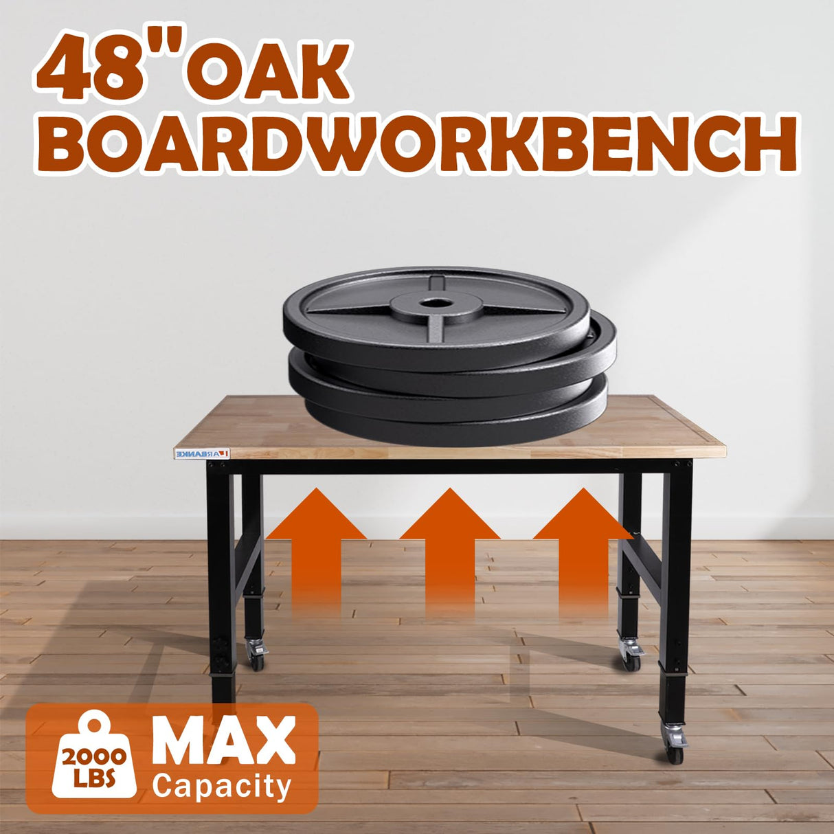 LARBANKE Adjustable 48" Workbench,Multiple Height Adjustments Workstation,Workbench with Scale,Power Plate and Wheels,for Home,Garage,Office,Holds up LARBANKE