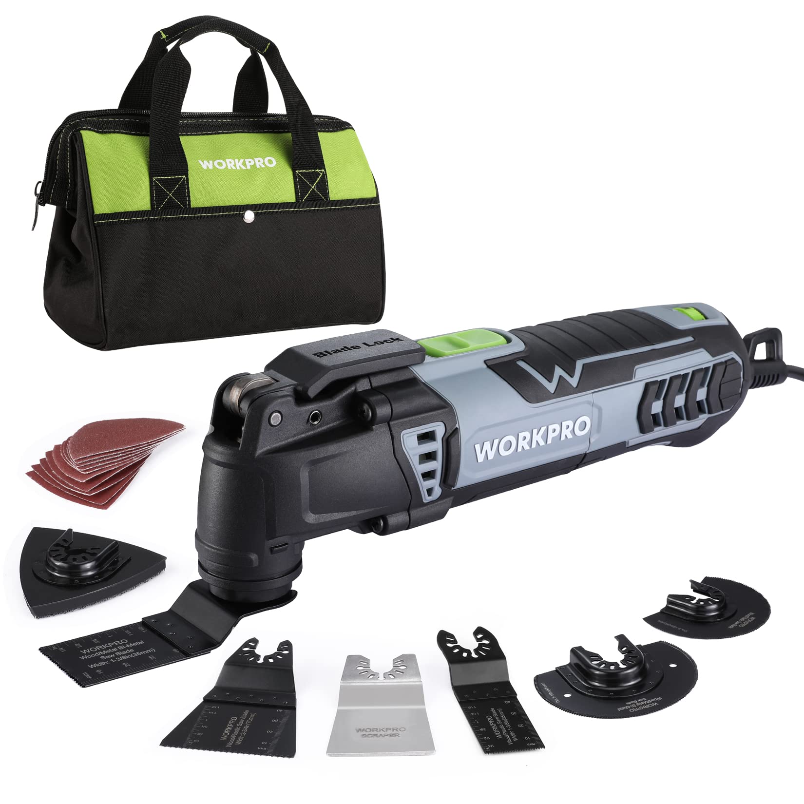 WORKPRO Oscillating Multi-Tool Kit, 3.0 Amp Corded Quick-Lock Replaceable Oscillating Saw with 7 Variable Speed, 3° Oscillation Angle, 17pcs Saw - WoodArtSupply