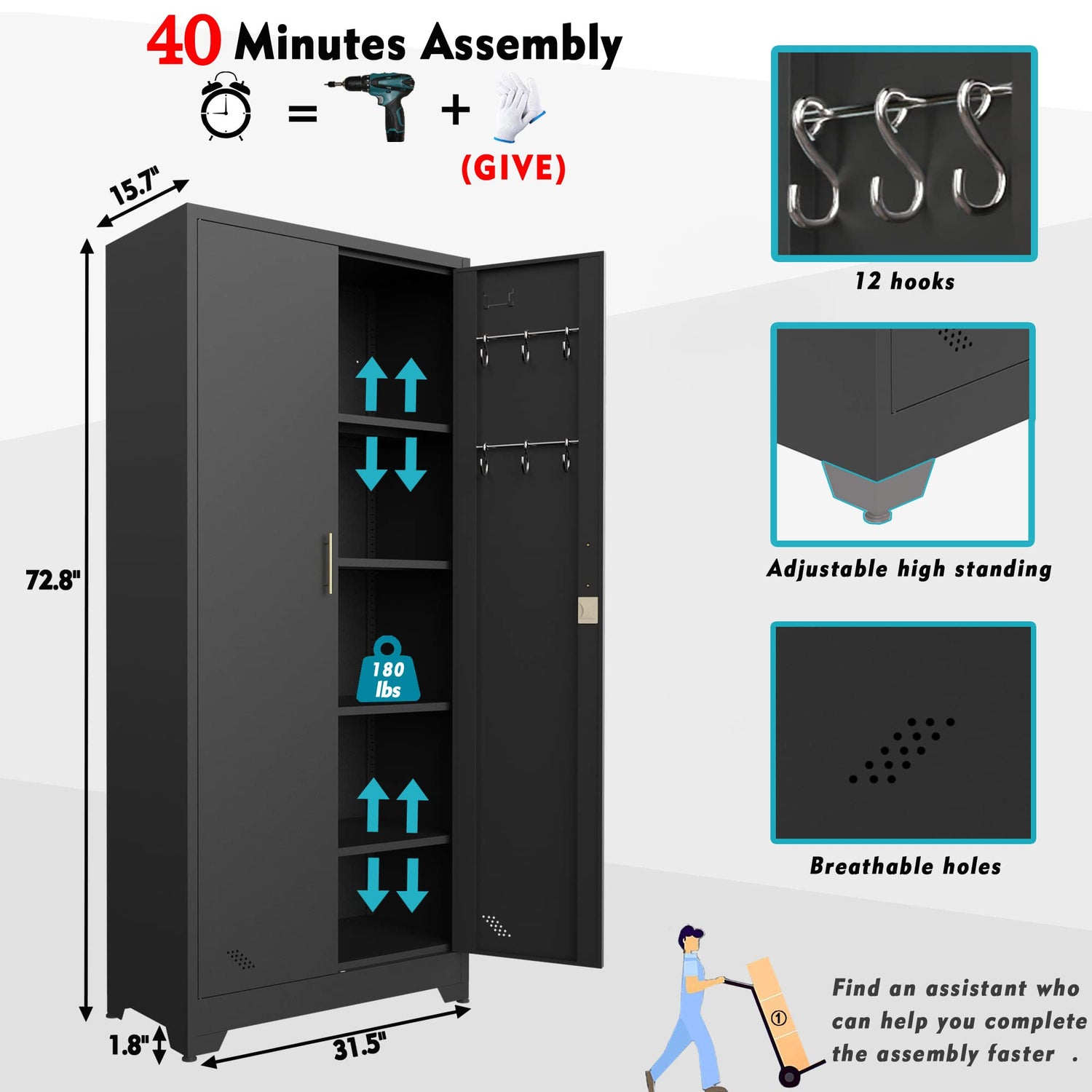 PAOFIN Metal Storage Cabinet,Storage Cabinet with Doors and Shelves,Garage Storage Cabinet with Lock for Office,Home,Garage,Gym,School PAOFIN