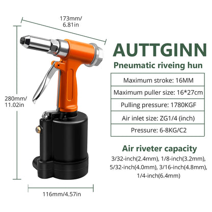 AUTTGINN Pop Pneumatic Rivet Nut Gun Hydraulic Air Double Power Pop Riveter Tool Rivet Gun Hand Tool Set Pneumatic Tool with 500 PCS Rivets 3/32",