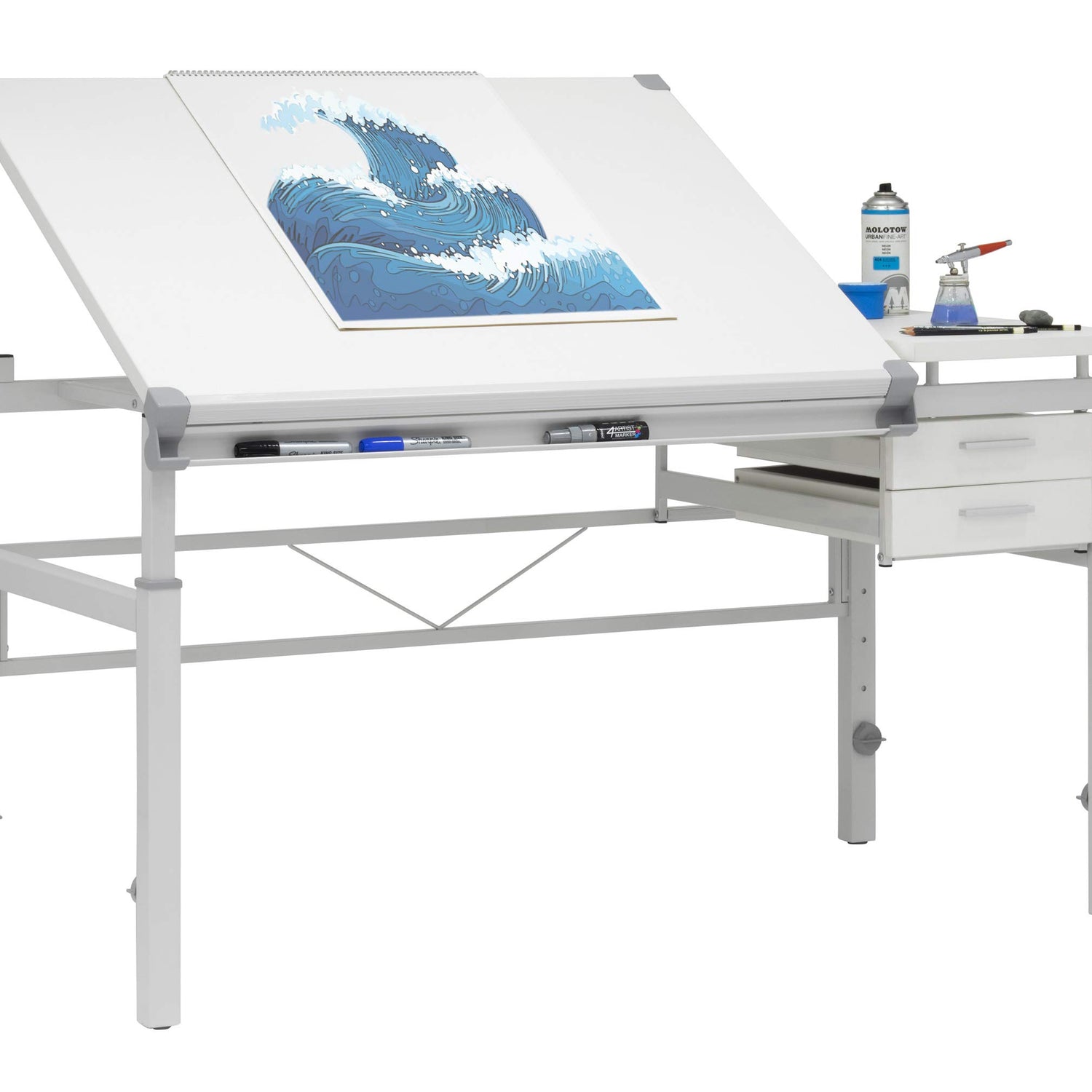 Studio Designs Graphix II Pro Line Split Top Height Adjustable Drafting, Drawing Table with 39.5" x 30" Tilting Top,White SD Studio Designs