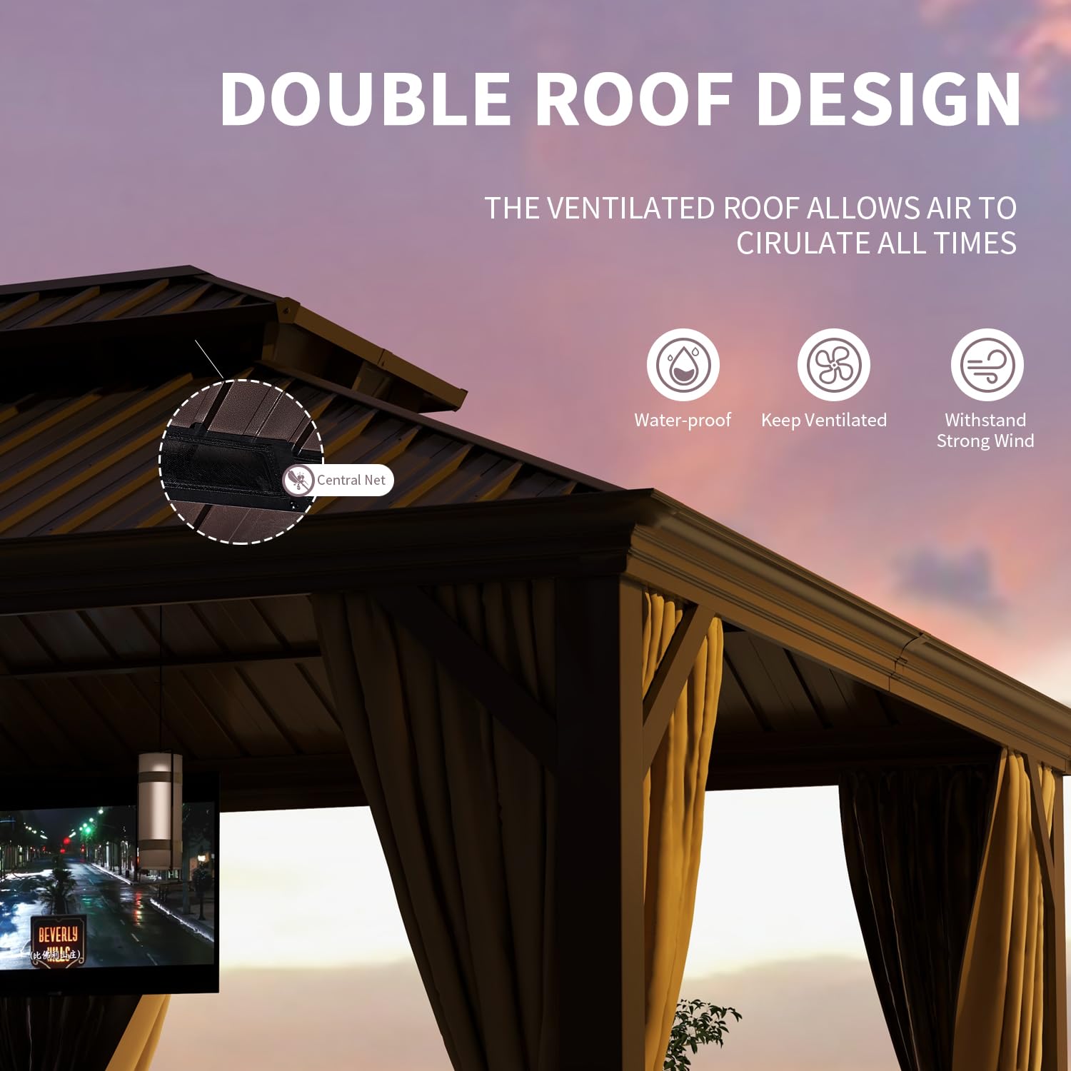 Jolydale 12FT×20FT Hardtop Aluminum Gazebo, Outdoor Metal Frame Canopy with Mosquito Net and Privacy Sidewalls,for Patio, Backyard, Large Size Jolydale