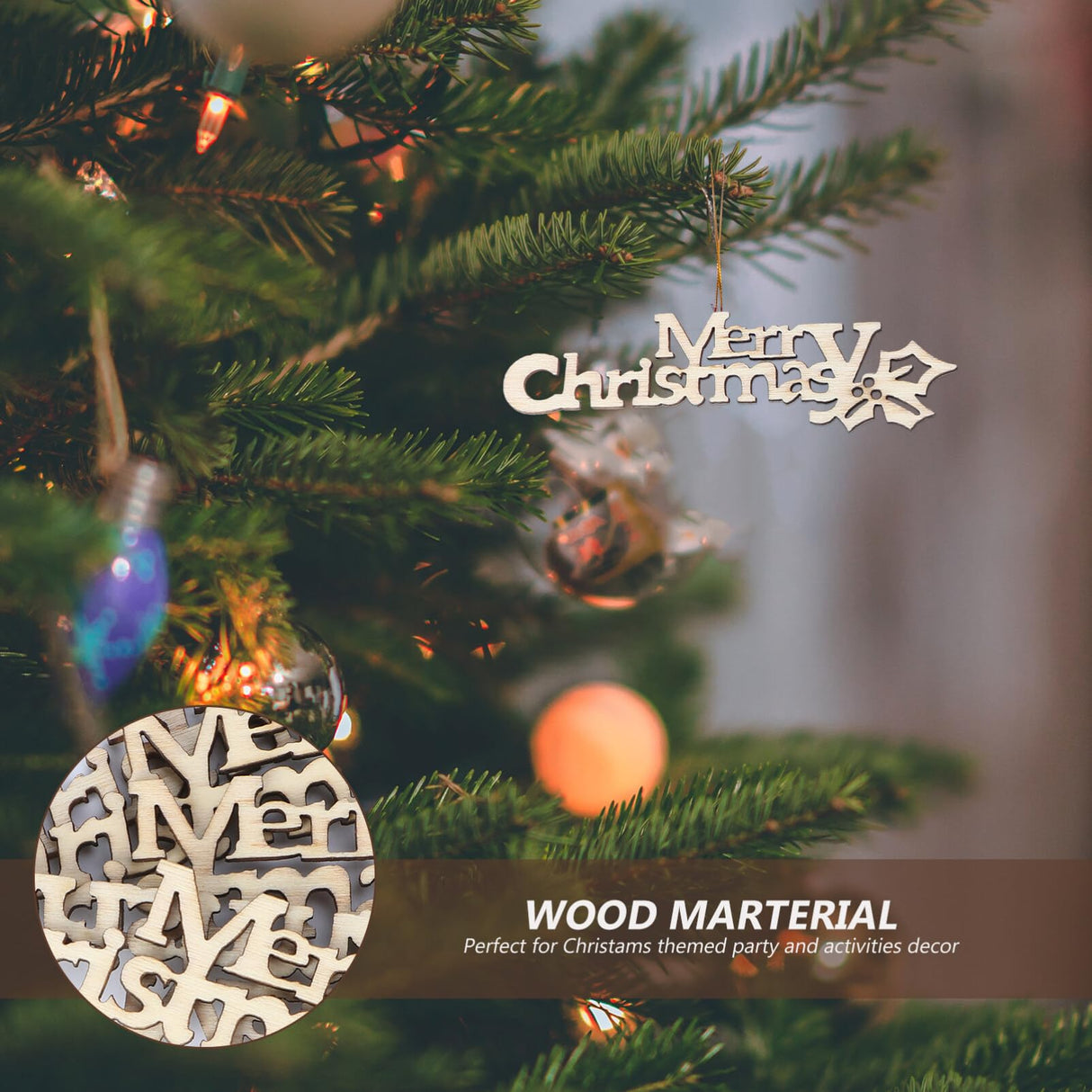 BESTOYARD 20pcs Merry Christmas Wooden Cutout Unfinished Wood Letter Piece Slice Embellishment for DIY Scrapbooking Xmas Sewing Crafts BESTOYARD