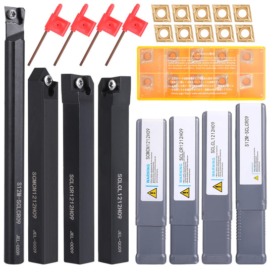 VerLich Lathe Turning Tools,S12M SCLCR09/SCLCR1212H09/SCLCL1212H09/SCMCN1212H09 Boring Bar Turning Tool Holder With 10pcs CCMT09T304 Inserts - WoodArtSupply