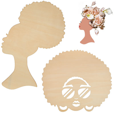 2 Pieces African Girl Wooden Cutouts DIY Wooden Template Silhouette Mother and Child Wreath DIY Template Head Wooden Silhouette for DIY Mother's Day