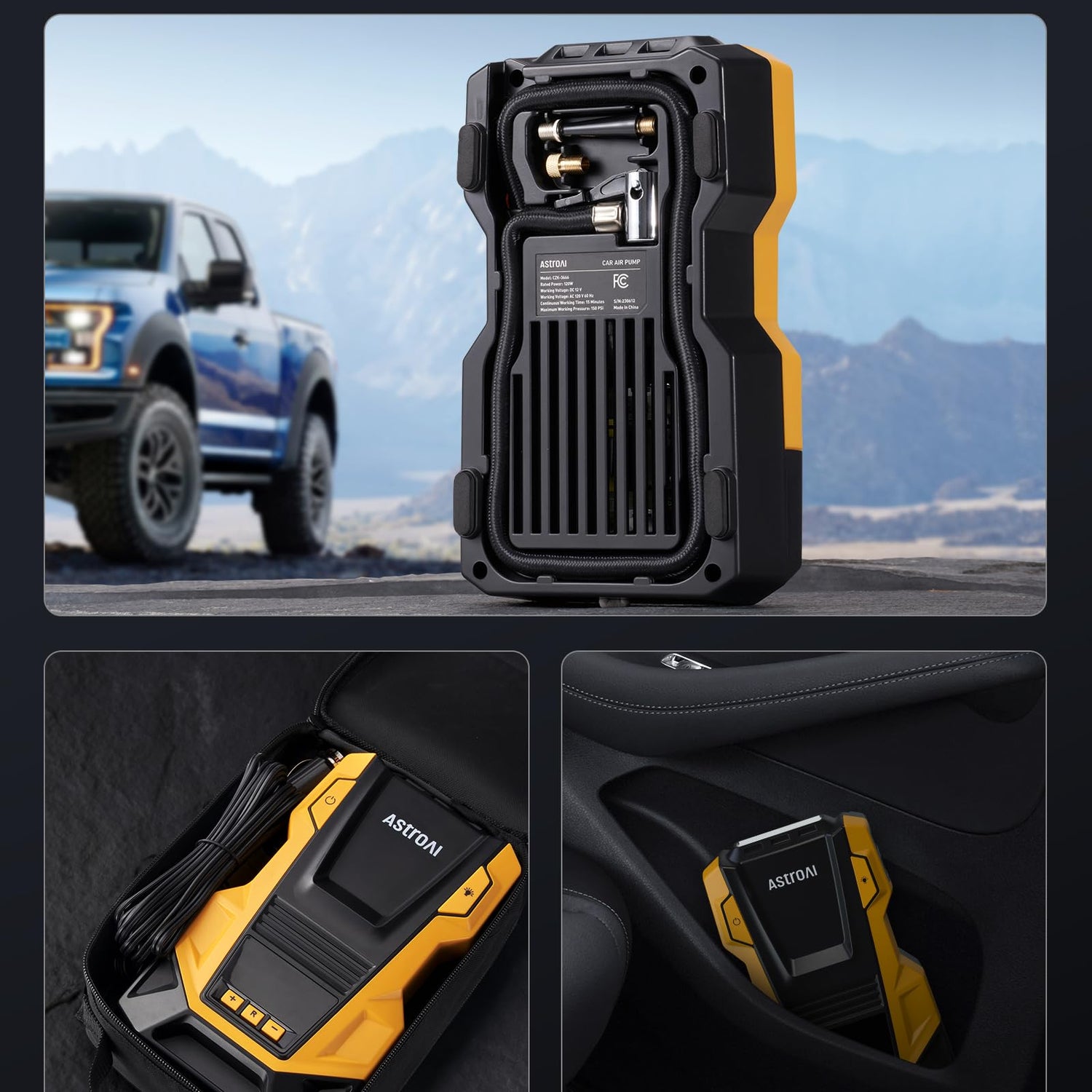 AstroAI AC/DC Tire Inflator Portable Air Compressor for Car, Air Pump for Car Tires, Car Accessories 150PSI with LED Light for Cars, Balls, AstroAI