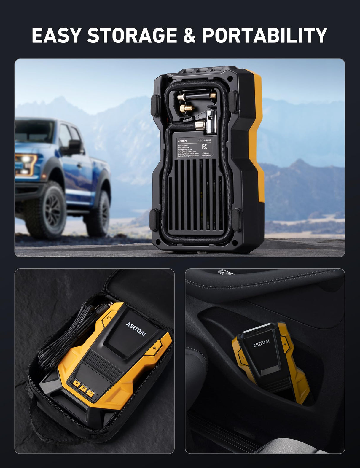 AstroAI AC/DC Tire Inflator Portable Air Compressor for Car, Air Pump for Car Tires, Car Accessories 150PSI with LED Light for Cars, Balls, AstroAI