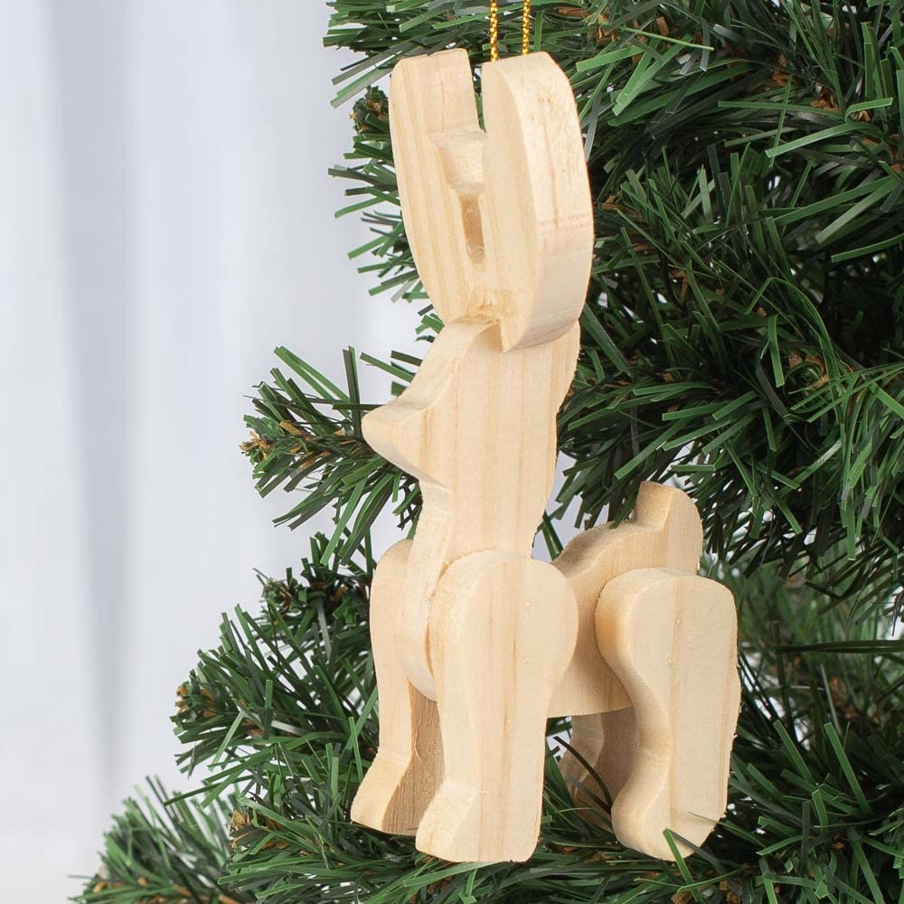 Unfinished Wood Reindeer Ornaments - Pack of 4 Wooden Deer for Holiday Decorations and Christmas Displays Ready for DIY Craft Projects from Factory