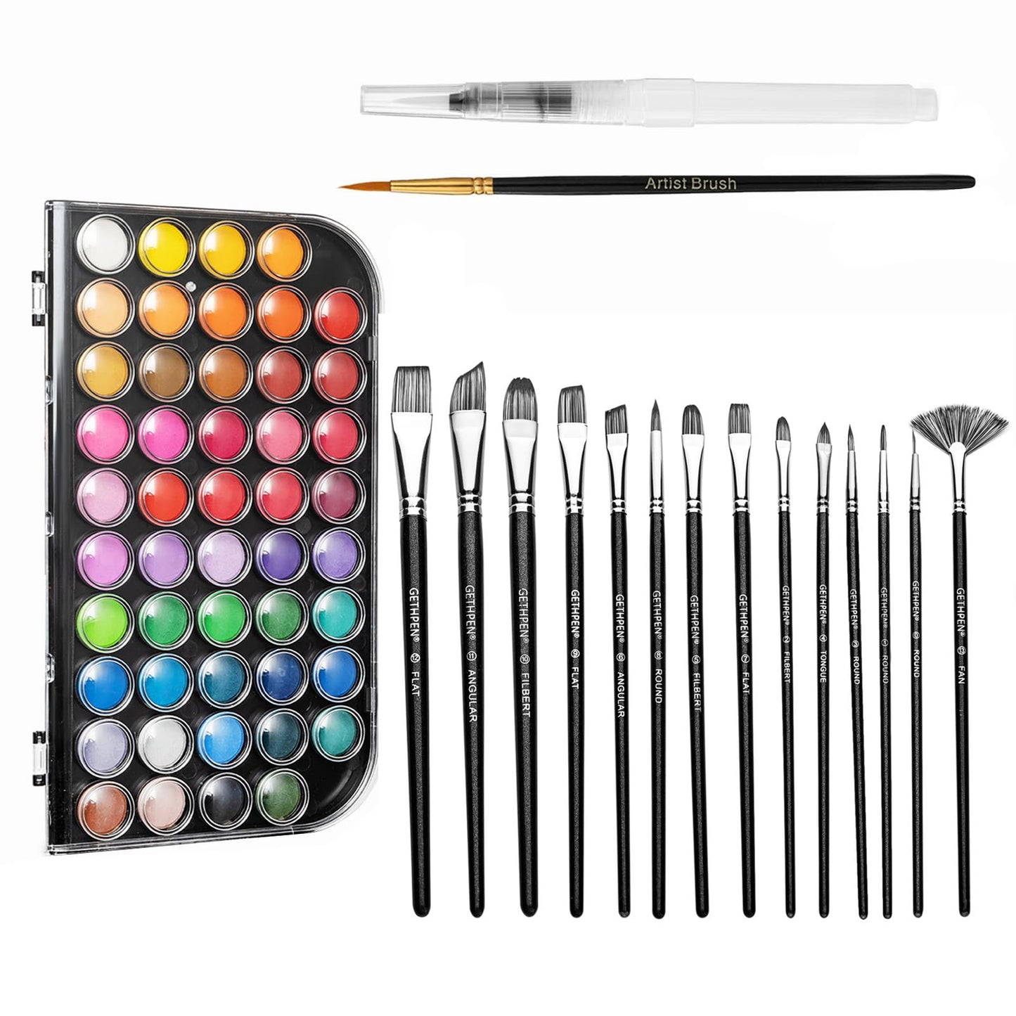 GETHPEN Artist Paint Brush Set of 14 - Paint Brushes for Acrylic Painting,  Canvas, Watercolor or Fabric - Painting Art Supplies for Beginners and