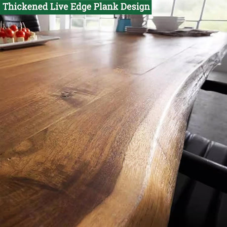 HM&DX Industrial Solid Wood Dining Table,Rectangle Kitchen Table Farmhouse Live Edge Dining Table,Wooden Table Top & Metal Base,Long Dining Room HM&DX