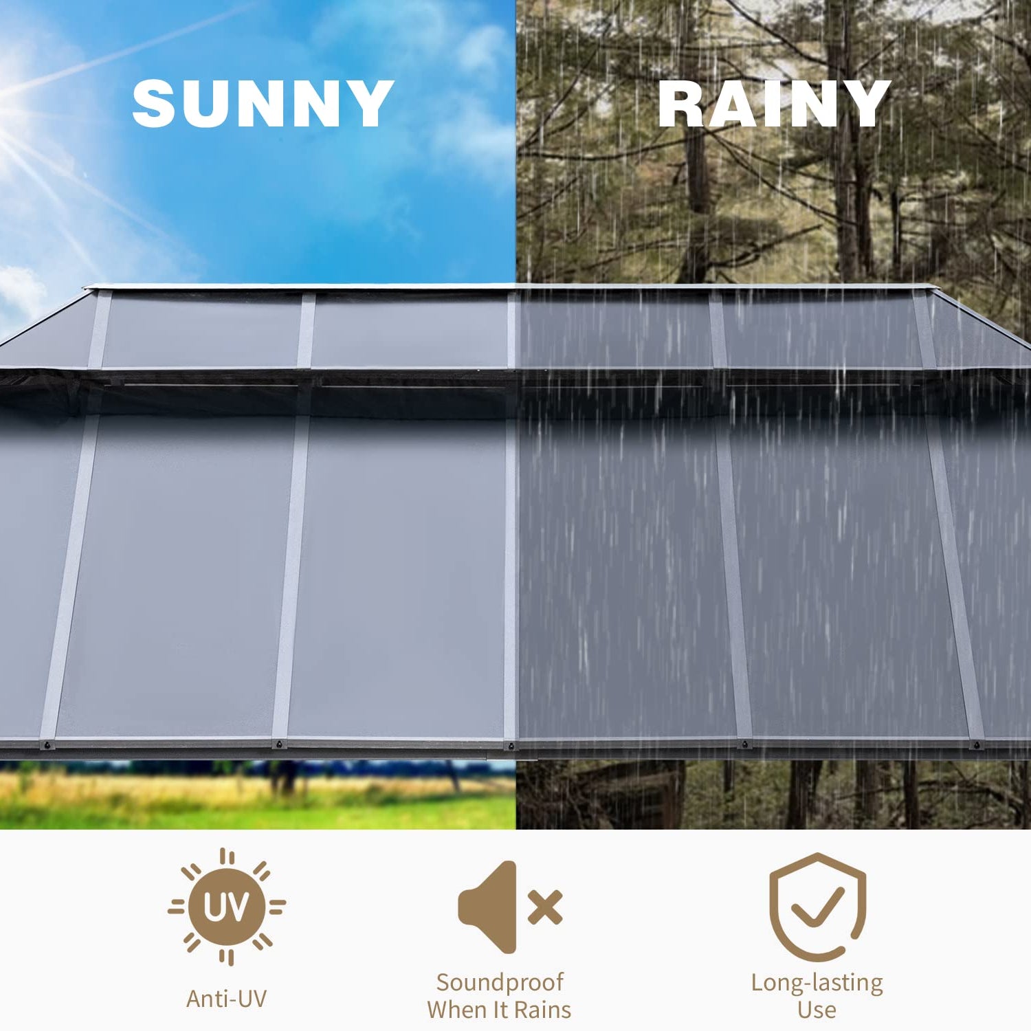 MELLCOM 12x20FT Hardtop Gazebo, Permanent Outdoor Aluminum Patio Gazebo with Aluminum Composite Double Roof for Patio Lawn and Garden, Curtains and MELLCOM