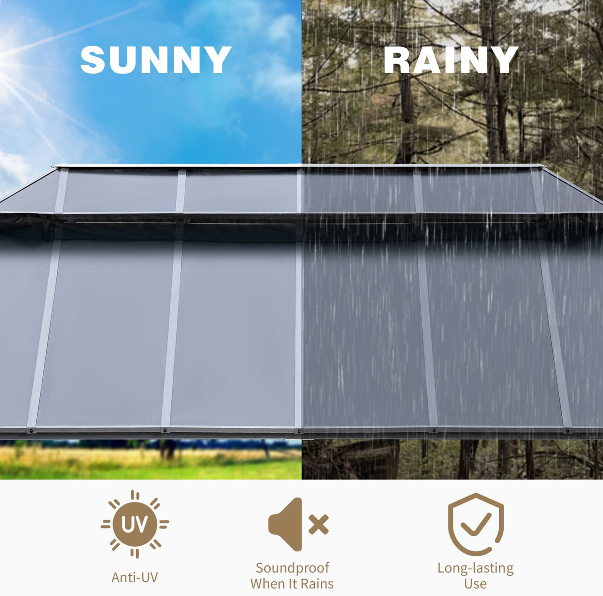 MELLCOM 12x20FT Hardtop Gazebo, Permanent Outdoor Aluminum Patio Gazebo with Aluminum Composite Double Roof for Patio Lawn and Garden, Curtains and MELLCOM