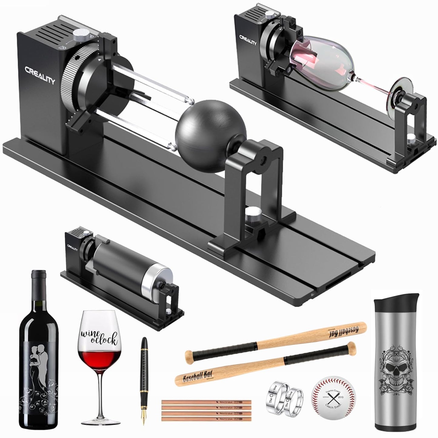 Creality Rotary Kit Pro, Laser Rotary Roller 3 in 1 Multi-Function Engraving Accessories for Laser Engraver, Jaw Chuck Rotary for Engraving Wine