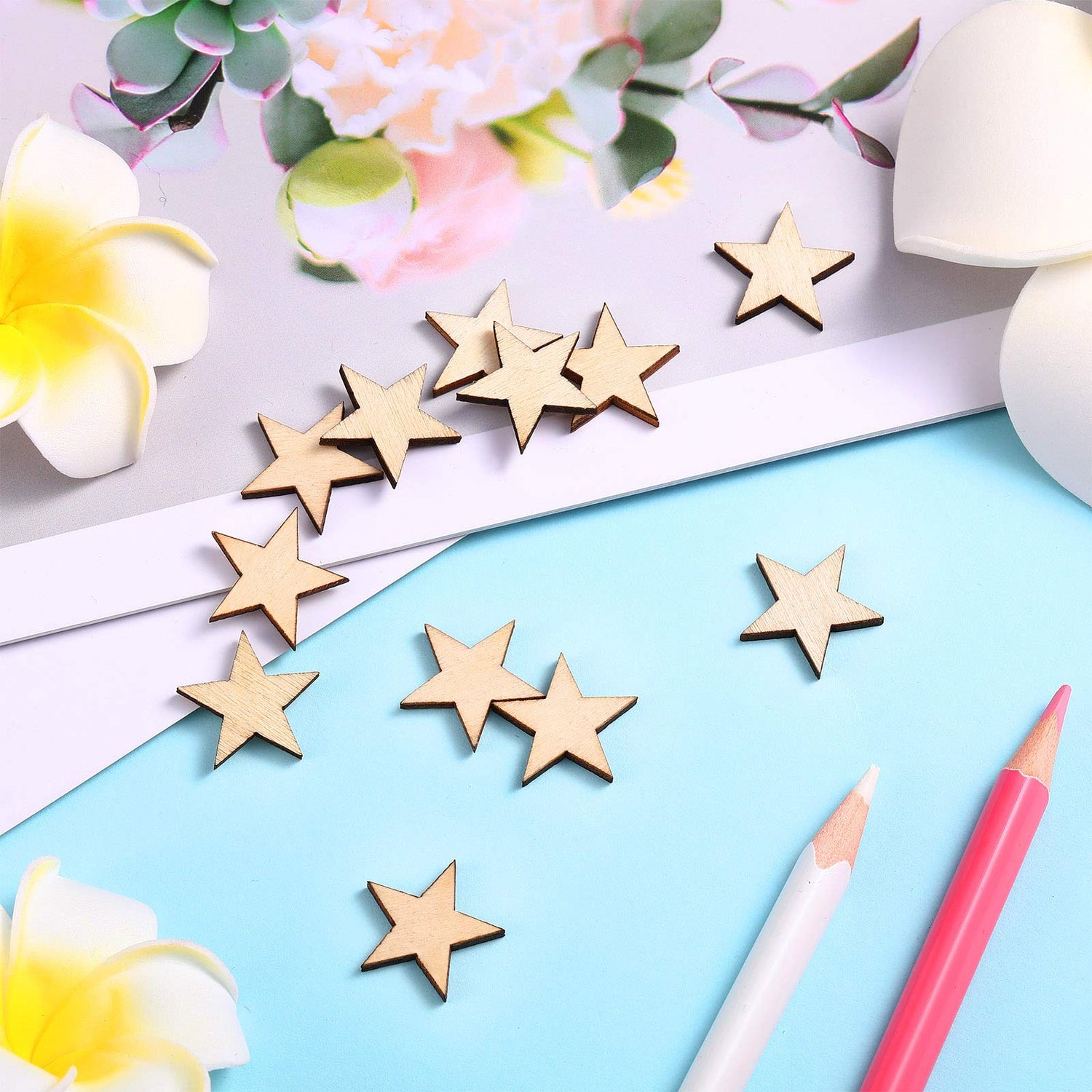 300 Pieces Wooden Stars Shape Unfinished Wood Stars Pieces Blank Wood Pieces Wooden Cutouts Ornaments for Craft Project and Christmas Party Wedding Gejoy
