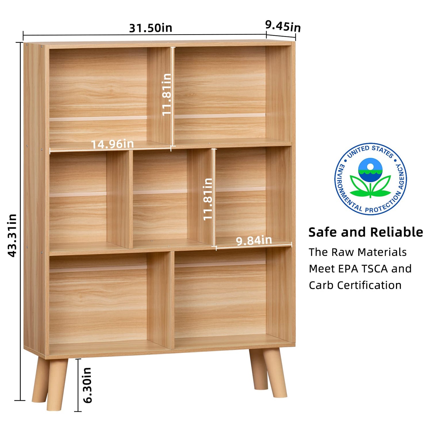 Natural 3-Tier LEYAOYAO Wooden 7 Cube Book Shelf - Modern Boho Display Organizer LEYAOYAO