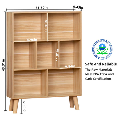 Natural 3-Tier LEYAOYAO Wooden 7 Cube Book Shelf - Modern Boho Display Organizer