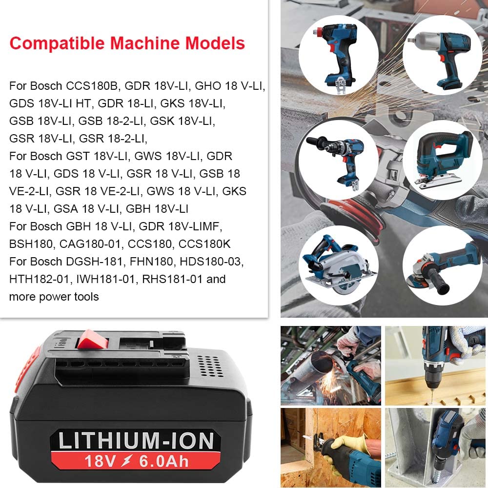 [2Pack] 18V 6.0 Ah! HIGH-Output Battery for Bosch 18V Battery Lithium BAT609 BAT609G BAT610G BAT611 BAT612 BAT618 BAT618G BAT619 BAT619G BAT622 HIGH QUALITY FUTUREBATT FUTUREBATT