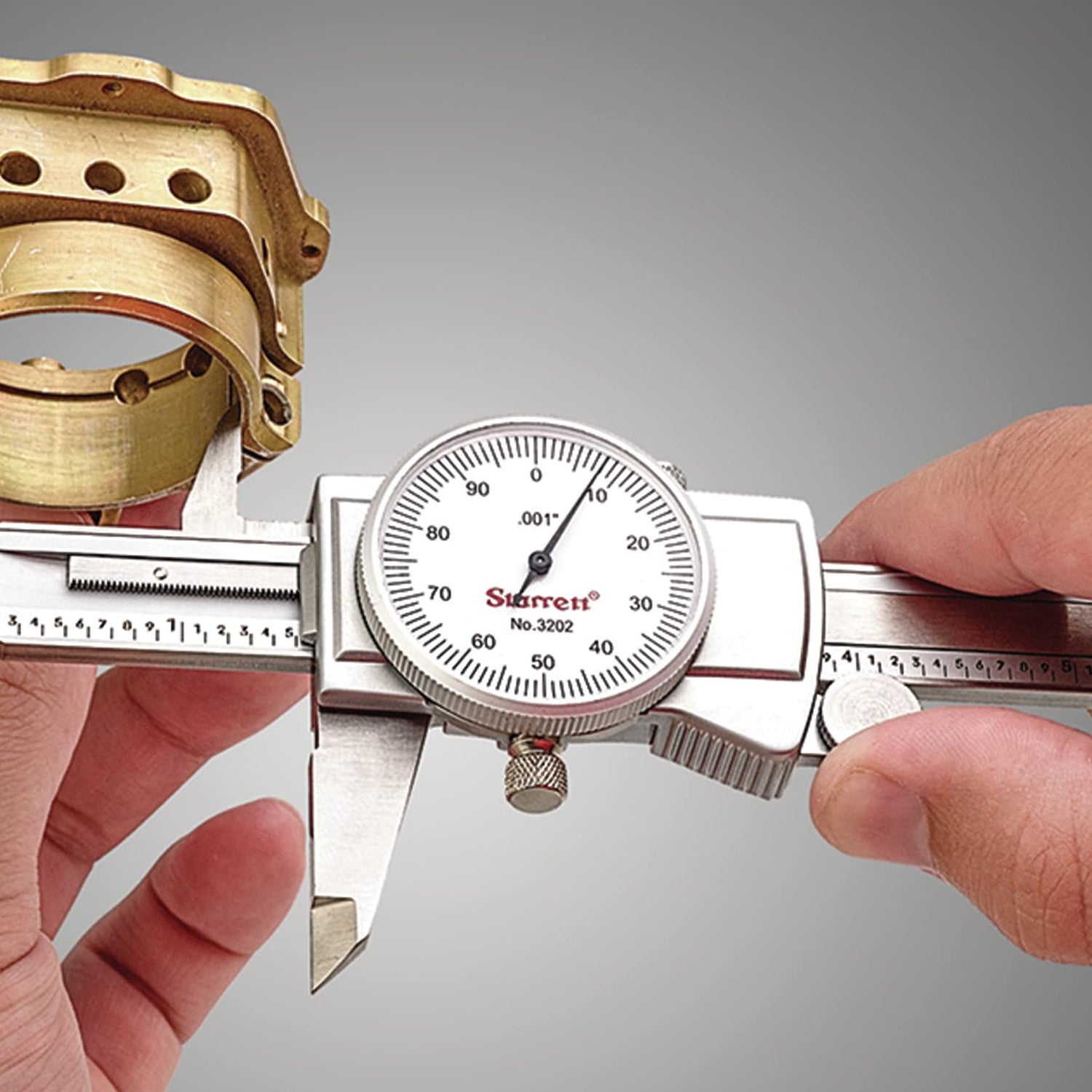 Starrett Dial Caliper with Adjustable Bezel and Fitted Case - White Face, 0-6" Range, -0.001" Accuracy, 001" Graduations - 3202-6 Starrett