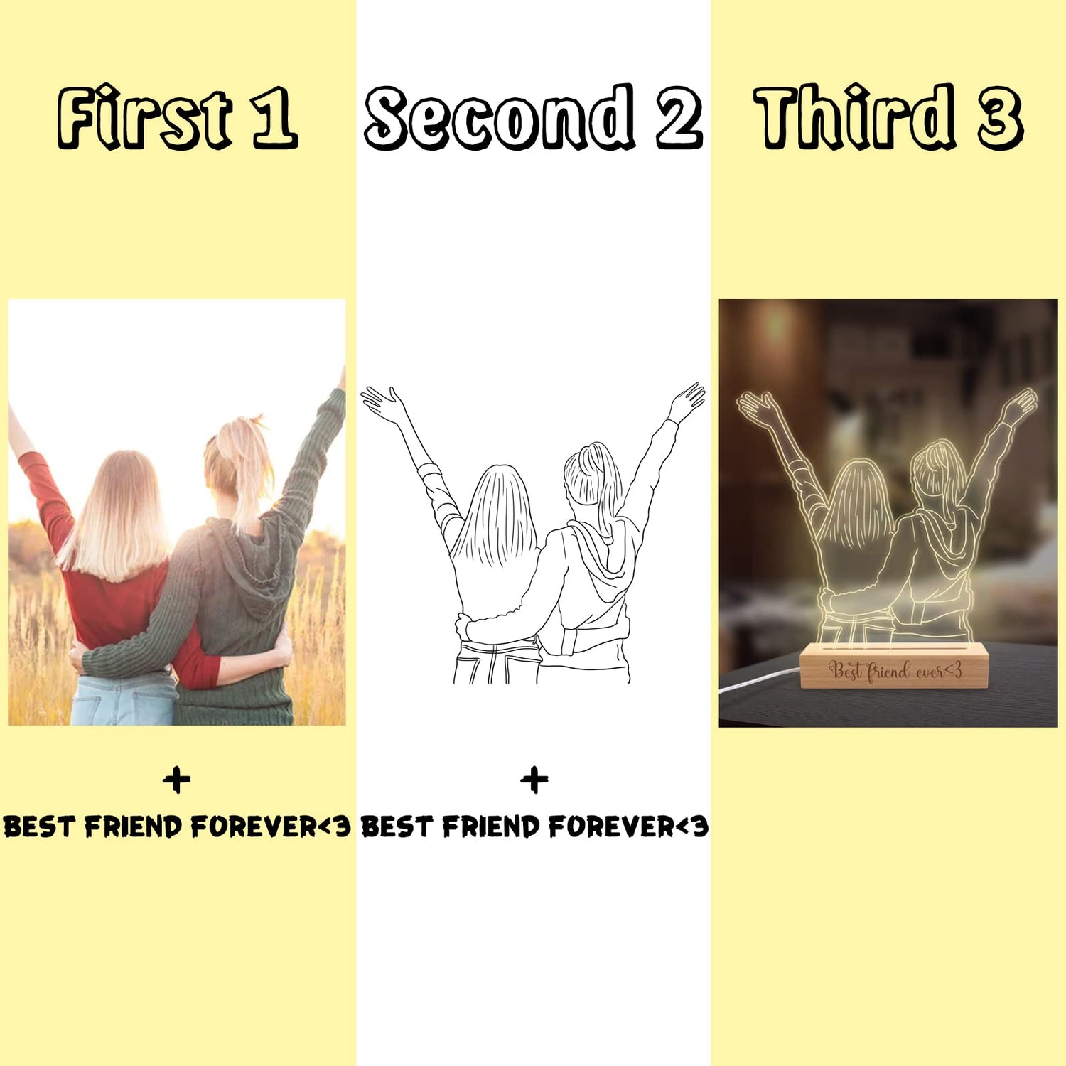 Uoffice5 Custom 3D Photo Lamp Personalized Picture Night Light with Wood Base Customized Portrait Illusion Light Engraved Anniversary Valentine's Day Uoffice5