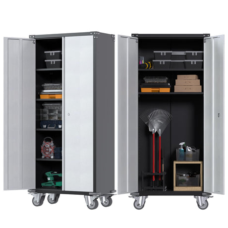 Waqiv 71'' Locking Metal Cabinet with 2 Door and 4 Adjustable Shelves, Heavy Duty Garage Storage Cabinet on Wheels, Rolling Tool Cabinets for Utility Waqiv