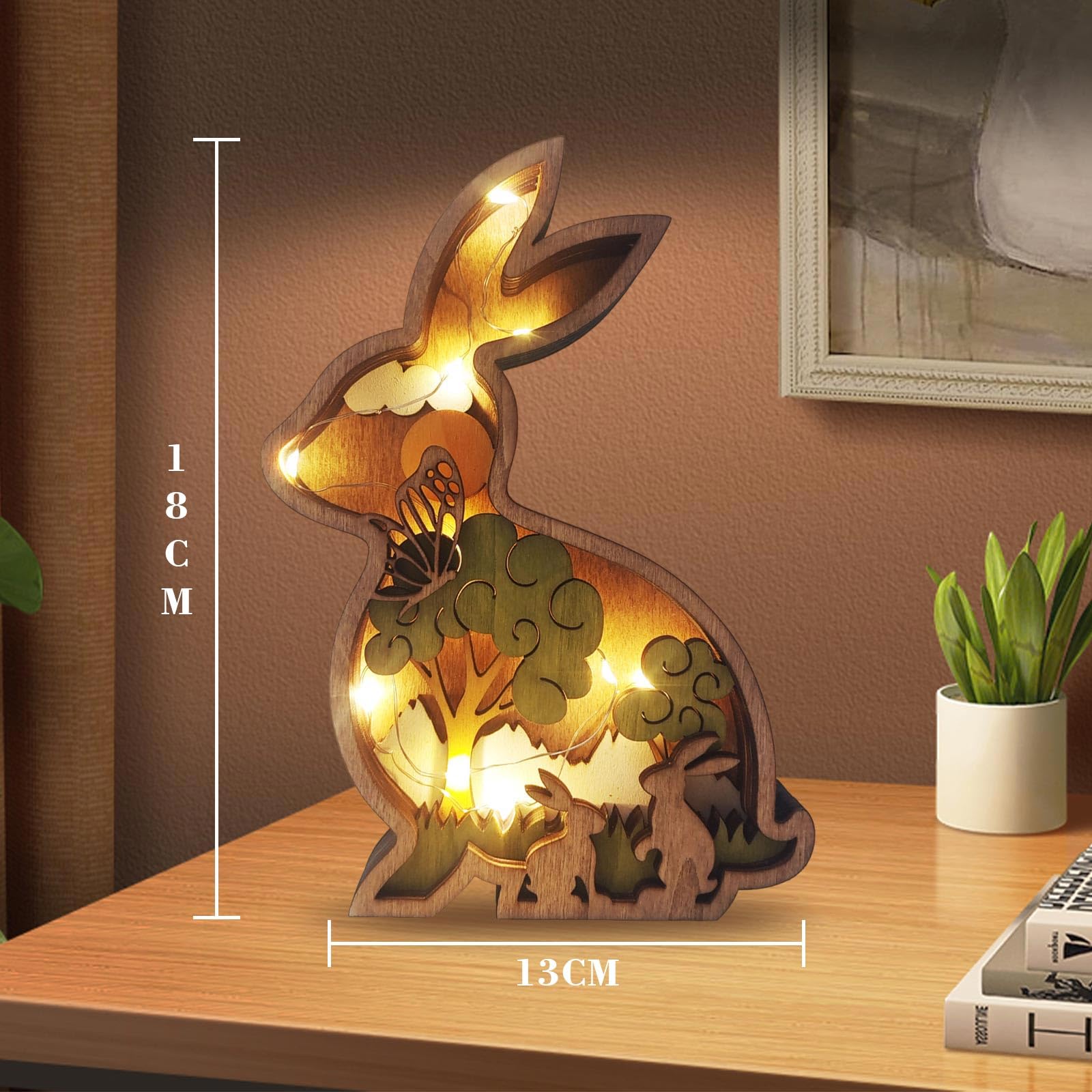 3D Wood Carving Animals Lamp Home Decorative, Cute Bunny Wolf Cat Family Presents Ideas Easter Birthday Living Room Office Decor Warm LED Night - WoodArtSupply