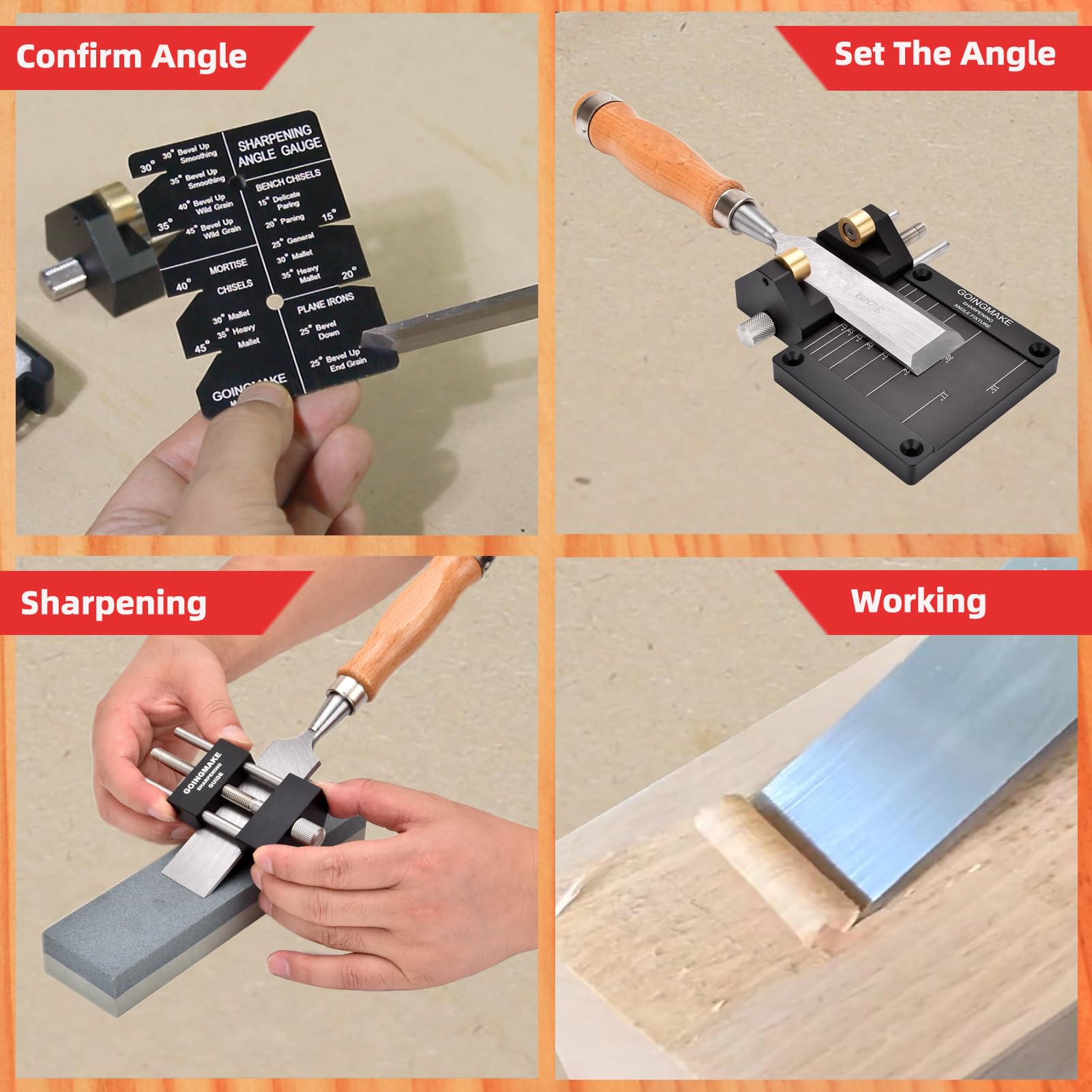 GOINGMAKE Honing Guide System Chisel Sharpening Kit for Woodworking Chisels  and Planes 5/32 to 3 Chisel Sharpener Sharpening Holder Guide