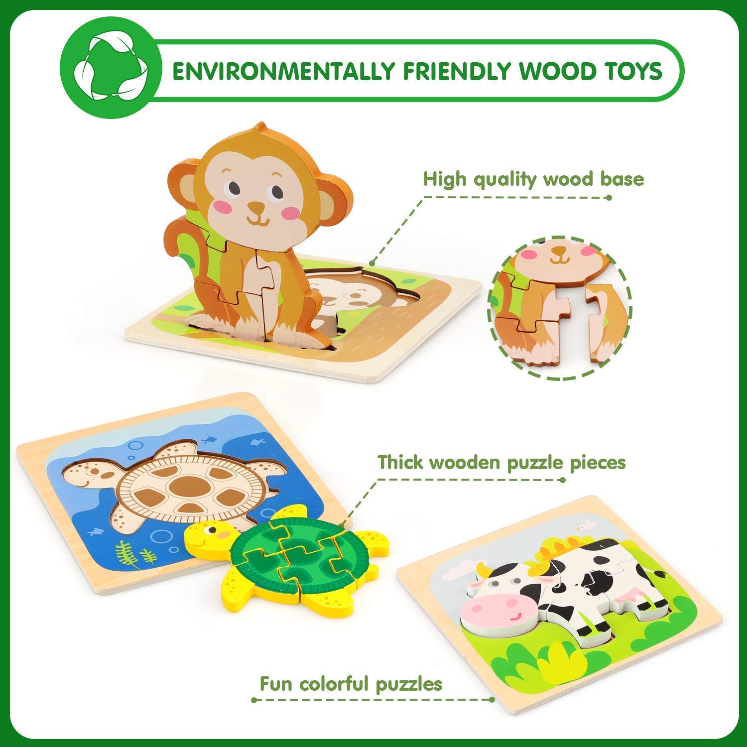 TOY Life Wooden Animal Puzzles for Toddlers 1-3, 8 Pack Baby Puzzle for Kid Age 1-3, Montessori Toys for 1 2 3+ Year Old, STEM Educational Learning TOY Life
