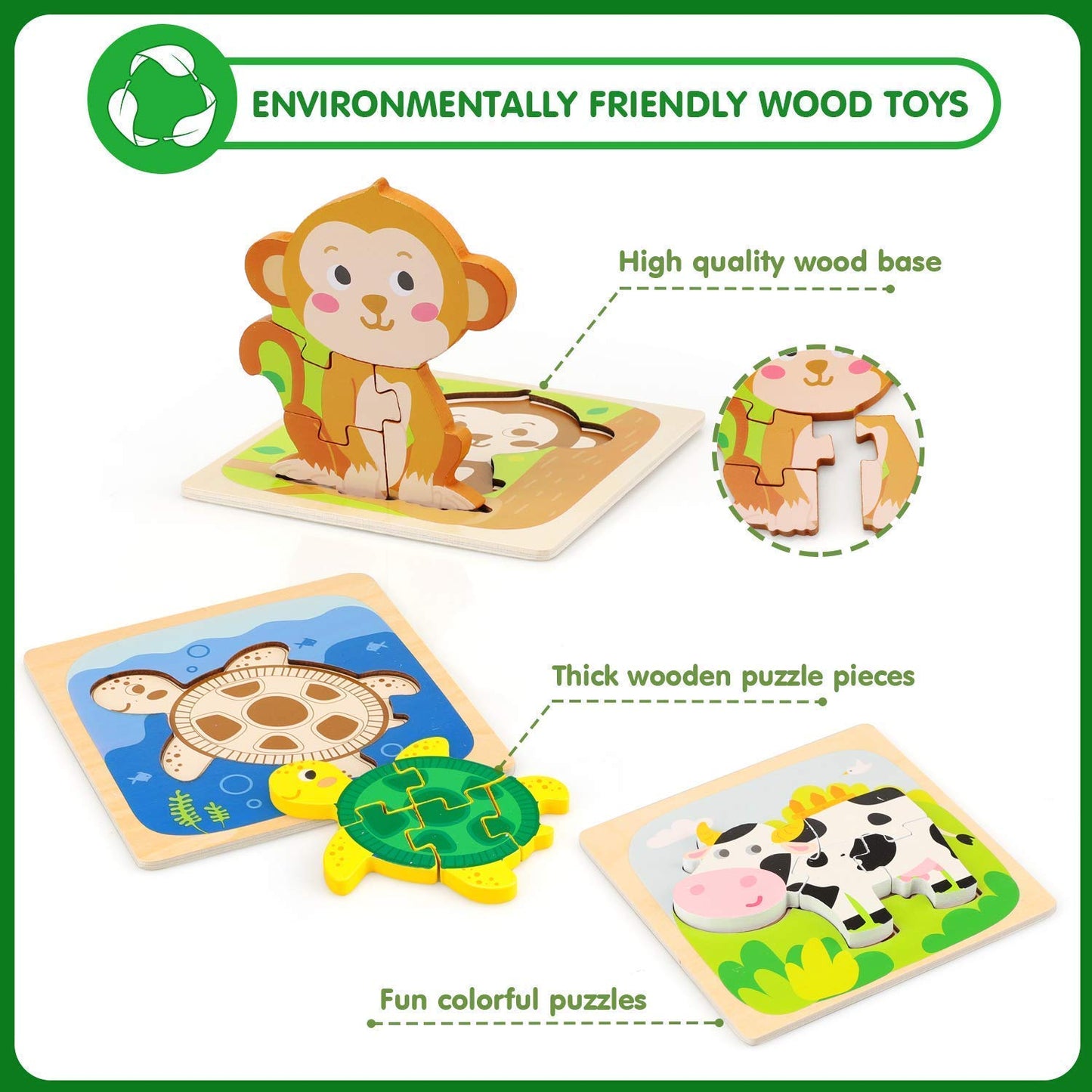 TOY Life Wooden Animal Puzzles for Toddlers 1-3, 8 Pack Baby Puzzle for Kid Age 1-3, Montessori Toys for 1 2 3+ Year Old, STEM Educational Learning