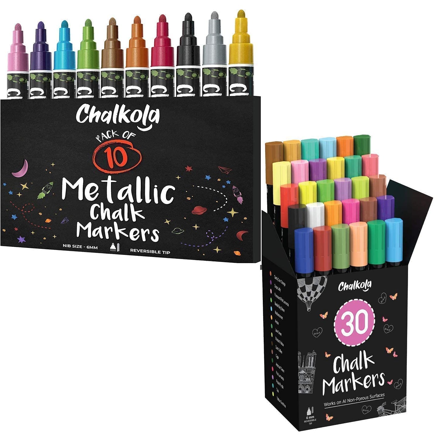 Chalkola Fun Colors Bundle - 30 Markers 6mm + 10 Metallic 6mm - WoodArtSupply