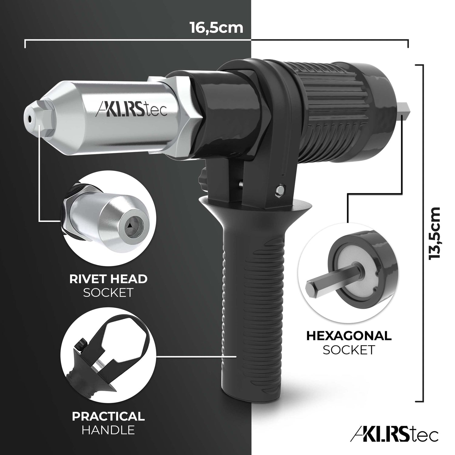 KLRStec Professional Rivet Gun Adapter - Rivet Attachment for Cordless Screwdrivers and Drills - Easy processing for Pop Rivets KLRS
