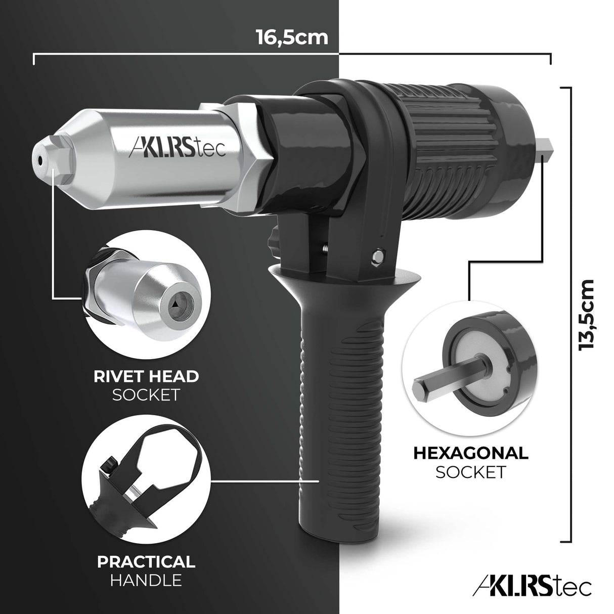 KLRStec Professional Rivet Gun Adapter - Rivet Attachment for Cordless Screwdrivers and Drills - Easy processing for Pop Rivets KLRS
