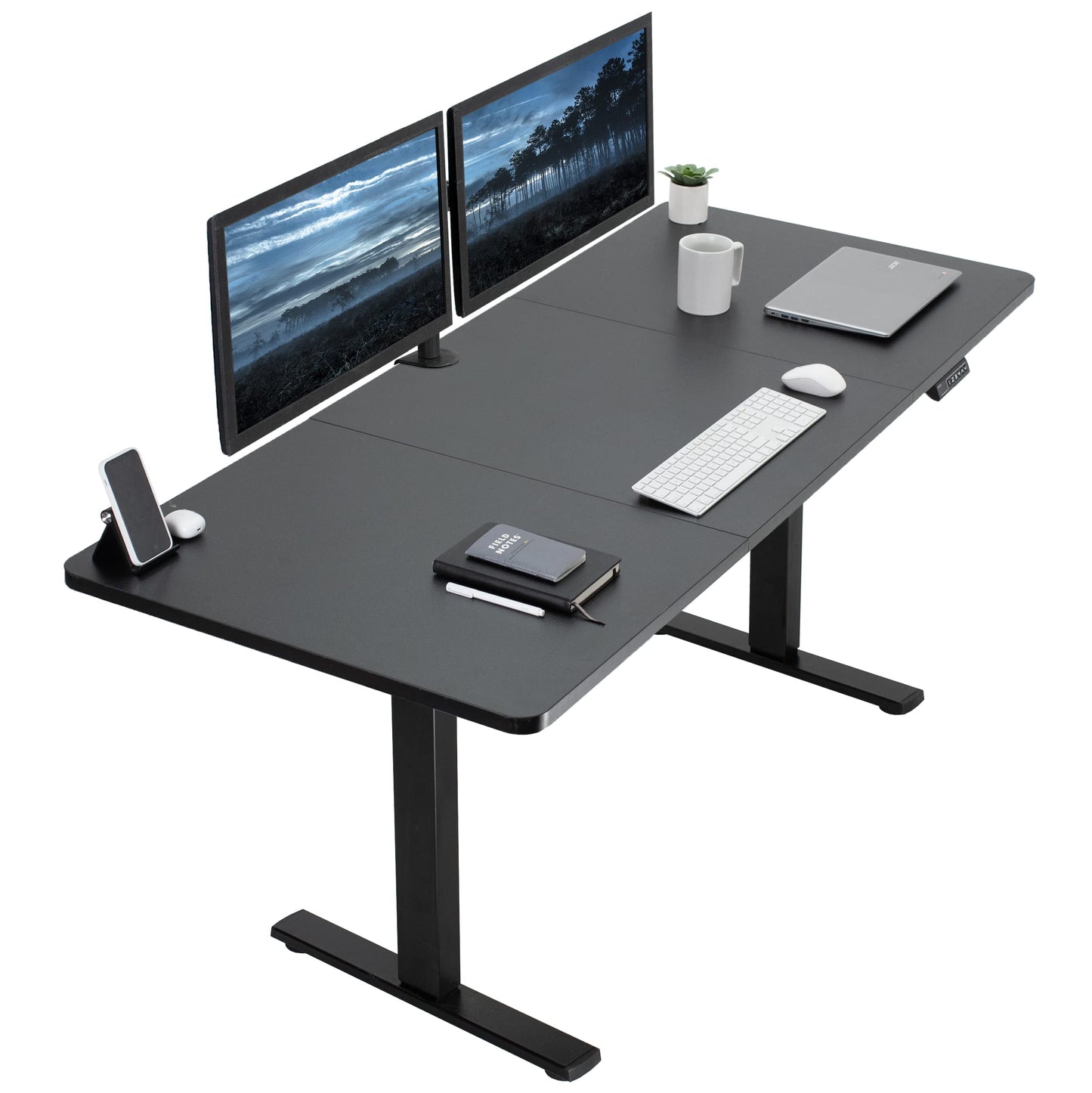 VIVO Electric Height Adjustable 71 x 30 inch Memory Stand Up Desk, Black Table Top, Black Frame, Standing Workstation with Preset Controller, 1B