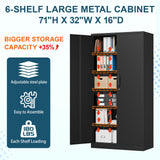 MIIIKO Black Garage Storage Cabinet with Doors and 5 Shelves, 72" Tall Steel Cabinet Tool Storage, Lockable Metal Utility Cabinet for Garage, Office, MIIIKO