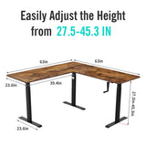 UNICOO – L Shaped Crank Height Adjustable Standing Desk, Sit to Stand up Corner Desk, L-Shaped Standing Workstation (Black Frame/Rustic Brown Top- L UNICOO