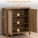 SICOTAS Sideboard Buffet Coffee Bar Cabinet - Boho Rattan Credenza Cabinet with Storage Rattan Decorated Doors - 3 Pieces Farmhouse Kitchen Storage SICOTAS