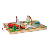 Melissa & Doug 17-Piece Wooden Take-Along Tabletop Farm, 4 Farm Vehicles, Play Pieces , Grain House - Take-Along Pretend Play Toy Barn Farm Toys For Melissa & Doug
