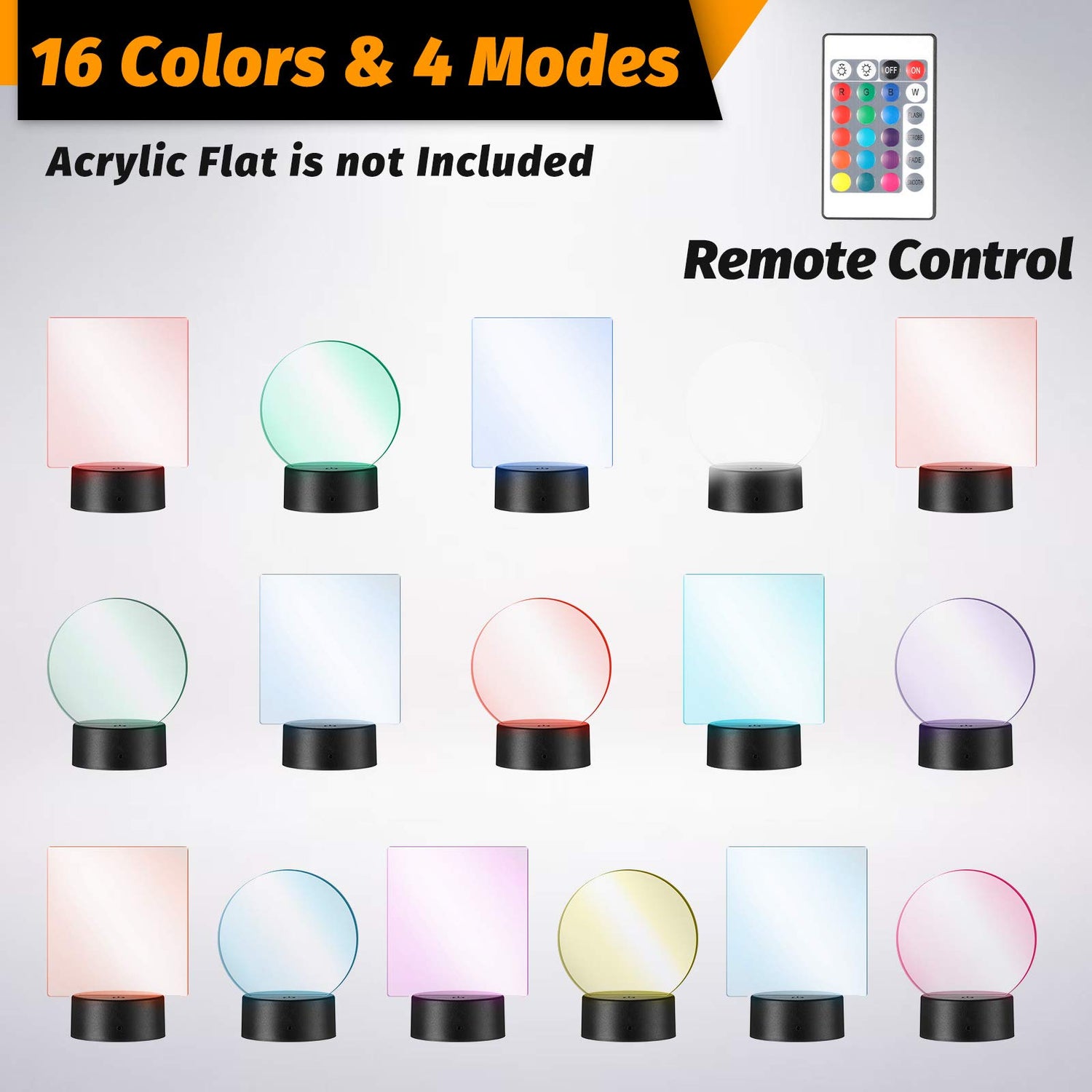 4 Pieces 3D Night LED Light Lamp Base and 4 Pieces Clear Acrylic Sheets with Remote Control and USB Cable, Christmas DIY Acrylic Adjustable 16 Colors Honoson