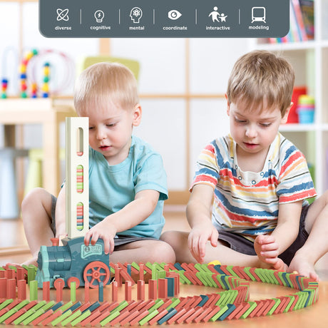 PREPHY Kids Games Domino Train Toys: 180PCS Automatic Stacking Creative Game 3+ Year Old - Stem Montessori Toy for Boys 4-6 - Summer Autistic PREPHY