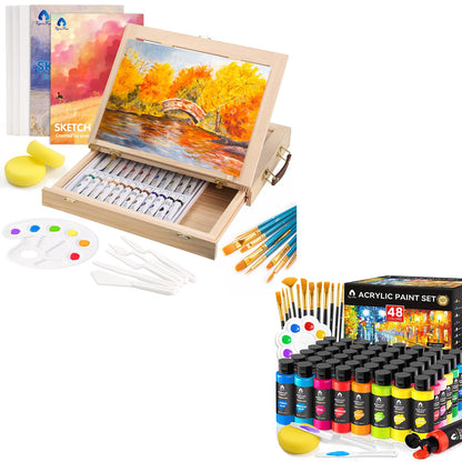 49 Pieces Watercolor Painting Supplies Set & 64 PCS Acylic Paint Set with 12 Brushes, 2 Knives and Palette - WoodArtSupply