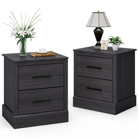 Giantex Farmhouse Nightstand Set of 2, Wood Bedside Table with 2 Storage Drawers, Compact Floor Night Stand End Table, Accent Sofa Side Table for Giantex