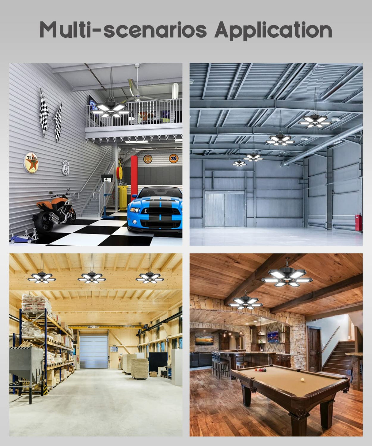 SEOBIOG 2 Pack Plug in Garage Light, Upgraded 200W 20000LM Linkable LED Shop Light, 6500K Ceiling Lights w/ 6 Deformable Panels for Garage, SEOBIOG