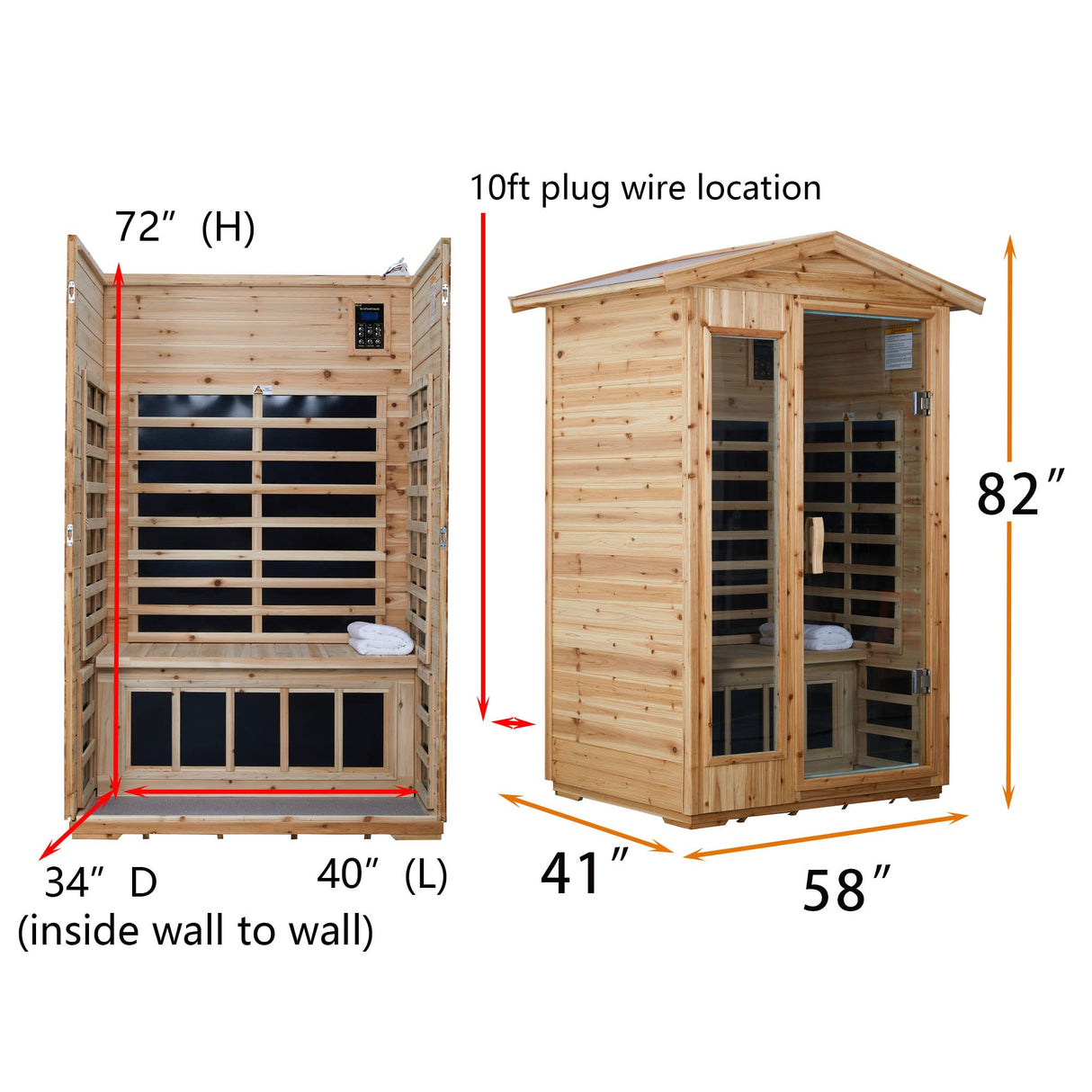 Xmatch Far Infrared Wooden Outdoor Sauna, 2-Person Size 1750W, 9 Low EMF Heaters, 10 Minutes Pre-Warm up, Time and Temp Pre-Set, 2 Bluetooth Xmatch