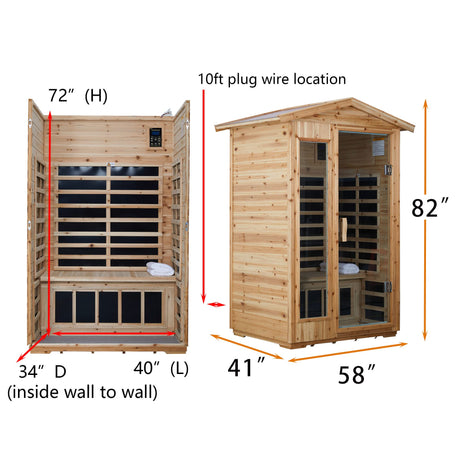 Xmatch Far Infrared Wooden Outdoor Sauna, 2-Person Size 1750W, 9 Low EMF Heaters, 10 Minutes Pre-Warm up, Time and Temp Pre-Set, 2 Bluetooth Xmatch