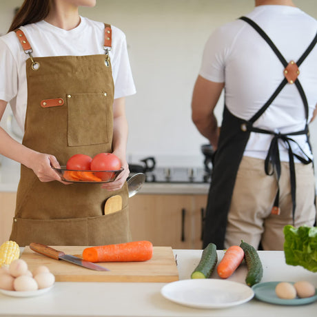 Aoomzoon Canvas Aprons for Men Chef Apron, Work Apron with Large Pockets - Durable 16oz Heavy Duty Cross Back, BBQ, Cooking (Brown, 1 Pack) Aoomzoon