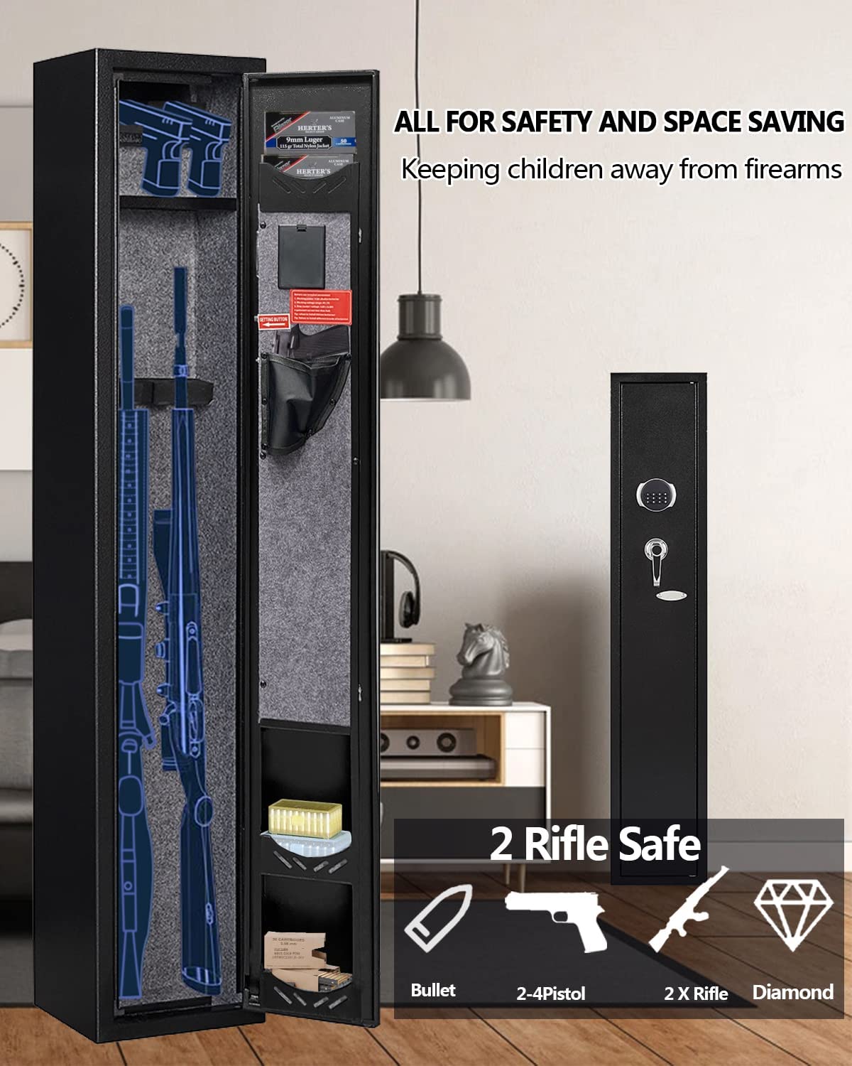 KAER 2-Gun Safes for Home Rifle and Pistols Electronic Gun Security Cabinet Quick Access Gun Rifle Gun Security Cabinet Safes Gun Cabinet for KAER