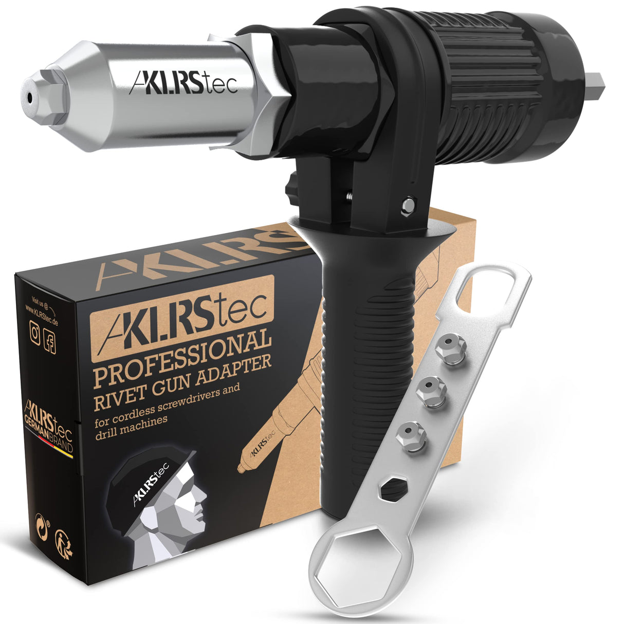 KLRStec Professional Rivet Gun Adapter - Rivet Attachment for Cordless Screwdrivers and Drills - Easy processing for Pop Rivets KLRS
