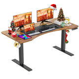 55 x 24 Inch Electric Standing Desk Adjustable Height, Sit-Stand Desk with Four Preset Heights， Ergonomic Curved Desktop, Double Crossbeam Structure, farexon